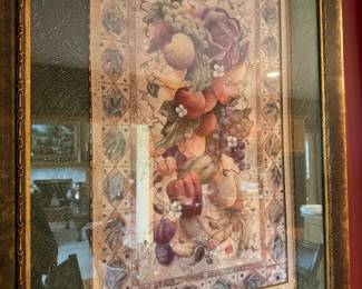 Framed Jacquard Woven Tapestry of Fruit and Flowers