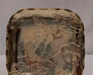 21R  Vintage Arthur Armour Hammered Aluminum Butterfly Dogwood Tray
