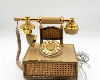 38  Vintage Wicker And Rattan Cradle Rotary Dial Telephone