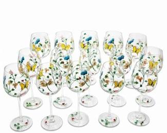 6  Set Of Fifteen Lenox HandPainted Butterfly Meadow Wine Glasses