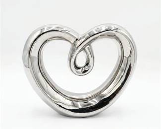 10  Artsy Heart Shape Silver Ceramic Sculpture