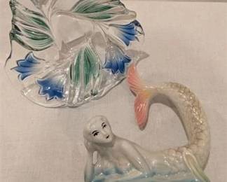 17R  Mikasa Bluebells Crystal Floral Bowl Vintage Brazilian Mermaid Figurine