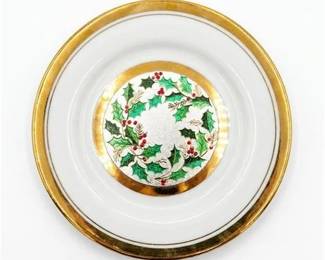 17  Japanese Chokin Porcelain Plate Decor with Holly and Berries