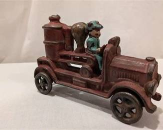 29R  Vintage Cast Iron Toy Fire Engine with Driver