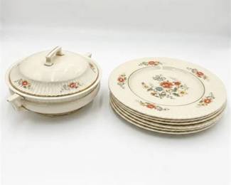 298  Lenox Temple Blossom Tureen And Six Dinner Plates