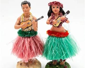 37  Pair Of Hawaiian Hula Dancer Figurines With Ukuleles