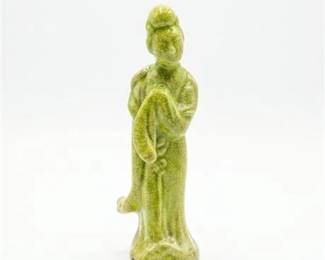 20  Green CrackleGlazed Ceramic Figure Of A Robed Woman