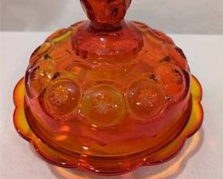 19R  MidCentury LE Smith Moon  Stars Amberina Covered Butter  Cheese Dish
