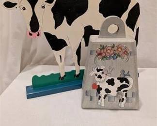22R  Rustic HandPainted Cowbell and Ikea Wooden Cow Stand
