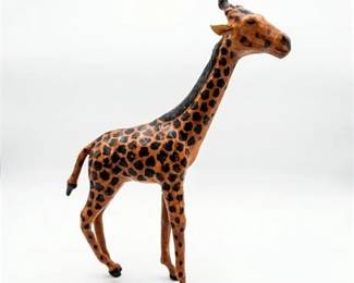 290  Vintage MidCentury Modern LeatherWrapped Giraffe Figurine