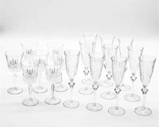 57  Sixteen Cut Crystal Wine Goblets And Champagne Flutes