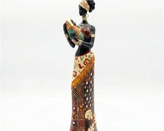 296  African Mother And Child Figurine With Tribal Motifs