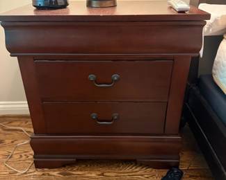 Cherry Wood Nightstand Two Drawer Bedside Table Lamp Bedroom Furniture Storage