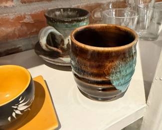 Handmade Pottery Mugs Brown Turquoise Glaze Stoneware Ceramic Studio Art Cups