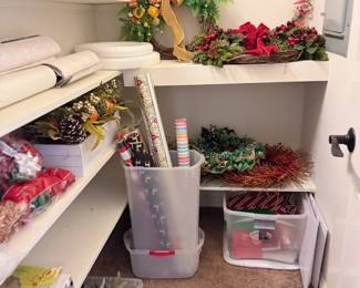 Christmas Holiday Decorations Closet Wreaths Garlands Storage Bins Seasonal Lot