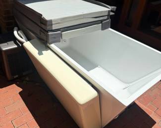Large White Coolers Ice Chests Stacked Outdoor Patio Beverage Storage Camping