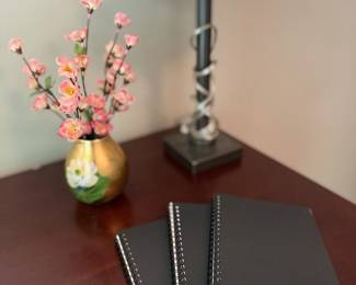Table Lamp Floral Shade Pink Cherry Blossom Vase Black Notebooks Dresser Decor Lot