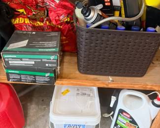 Motor Oil Automotive Supplies Cleaning Products Woven Baskets Garage Shelf Lot