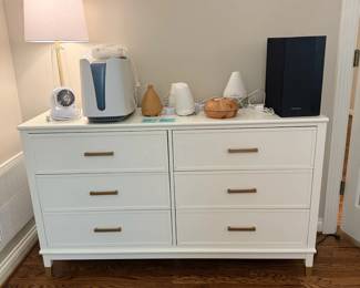 White Six Drawer Dresser Modern Bedroom Furniture Storage Bronze Pulls Hardware