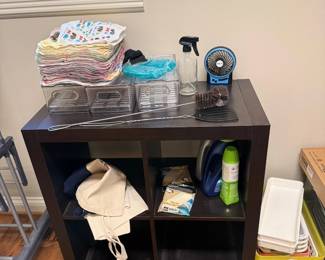 Dark Wood Cube Storage Shelf Laundry Room Cleaning Supplies Linens Organizer