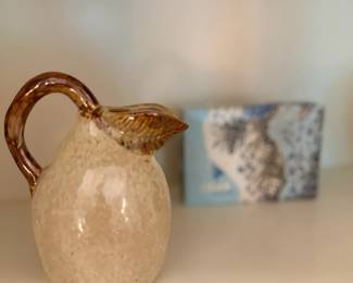 Ceramic Pitcher Jug Speckled Beige Cream Glaze Decorative Handle Pottery Decor