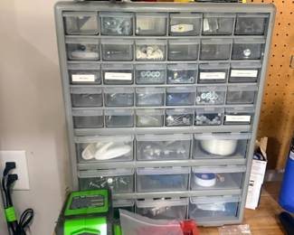 Hardware Parts Organizer Cabinet Drawers Greenworks Power Tools Workshop Garage