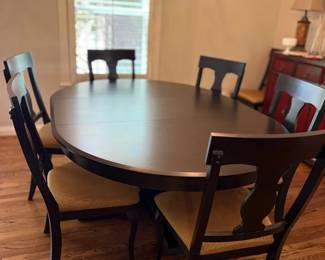 Dark Wood Round Dining Table Chairs Chandelier Dining Room Furniture