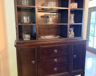 Dark Wood China Cabinet Hutch Glass Shelves Drawers Display Dining Furniture