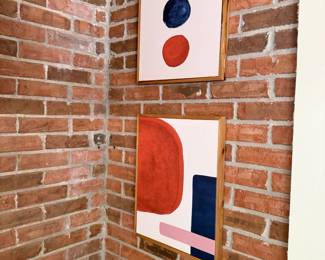 Modern Abstract Art Prints Colorful Shapes Pink Blue Red Brick Wall Gallery Decor