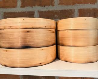 Bamboo Steamer Baskets Stacked Asian Cooking Kitchen Wok Accessories