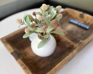 Wood Serving Tray White Vase Faux Succulent Arrangement Patio Table Top Decor