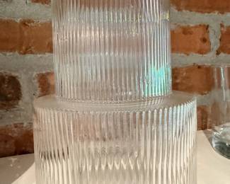 Clear Ribbed Glass Vase Cylinder Vertical Ridge Pattern Modern Home Decor