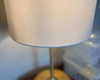Table Lamp Brass Gold Base White Linen Shade Bedside Nightstand Lighting Decor