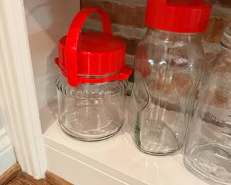 Glass Storage Containers Red Lids Pantry Shelf Kitchen Organization Jars