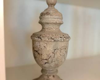 Large Distressed Whitewash Decorative Finial Urn Classical Tiered Home Accent