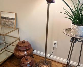 Floor Lamp Brass Glass Shelf Table Brown Ceramic Urn Jar Living Room Furniture