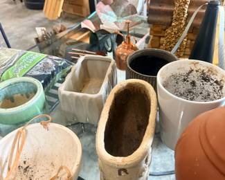 Ceramic Clay Pots Planters Assorted Garden Containers Pottery Lot Garage Table