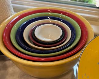 Colorful Nesting Mixing Bowls Set Ceramic Yellow Red Green Blue Kitchen Baking