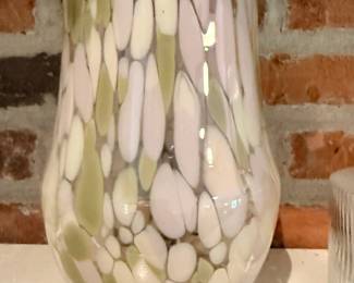 Art Glass Vase White Green Spotted Pattern Decorative Blown Glass Home Decor