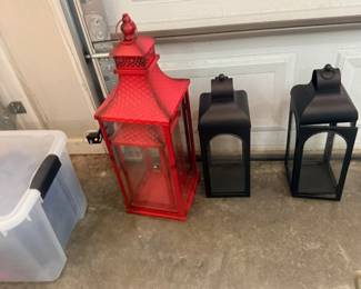 Red Black Decorative Lanterns Metal Candle Holders Outdoor Patio Decor Lot