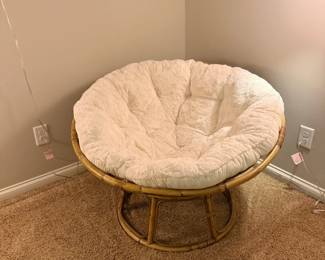 Papasan Chair Rattan Frame Cream Cushion Round Bowl Seat Bohemian Furniture