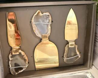 Cheese Knife Spreader Set Crystal Handles Gift Box Entertaining Serving