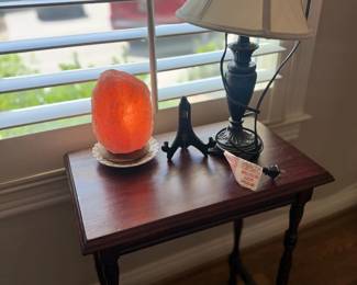 Cherry Wood Console Table Himalayan Salt Lamp Table Lamp Window Decor Entryway