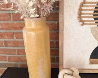 Tall Yellow Ceramic Vase Dried Pampas Grass White Knot Sculpture Porch Decor Lot