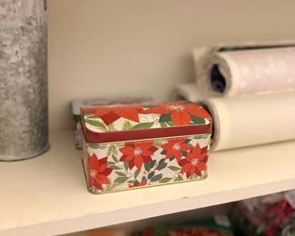 Christmas Storage Box Poinsettia Wrapping Paper Holiday Supplies Seasonal Decor Lot