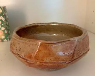 Handmade Pottery Bowl Faceted Geometric Sides Earth Tone Glaze Stoneware Ceramic