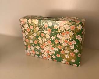 Floral Fabric Covered Storage Box Green Pink Keepsake Decorative Gift Box