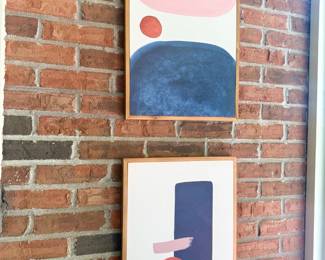 Abstract Art Prints Pair Pink Blue Geometric Modern Framed Wall Art Decor Set