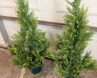 Faux Topiary Trees Artificial Green Cedar Potted Plants Outdoor Patio Decor Pair