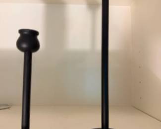 Black Metal Candlestick Holders Pair Modern Minimalist Round Base Home Decor